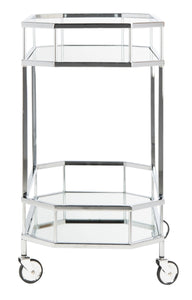 Silva-2-Tier-Octagon-Bar-Cart-Silver - Safavieh 